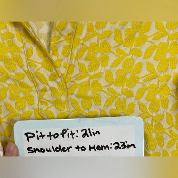 Tish Cox Floral Embroidered Popover Blouse Top Yellow White  Women’s Medium - Picture 7 of 12